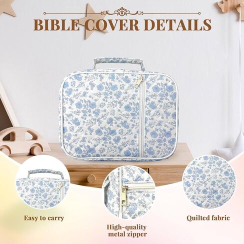 حافظة غطاء الكتاب المقدس للنساء، غطاء كبير للكتاب المقدس للنساء، غطاء كتاب الكتاب المقدس من القماش المبطن الفاخر مع مقابض، حامل ملحقات لوازم دراسة الكتاب المقدس، هدايا دينية، ملحقات الكنيسة in Kuwait