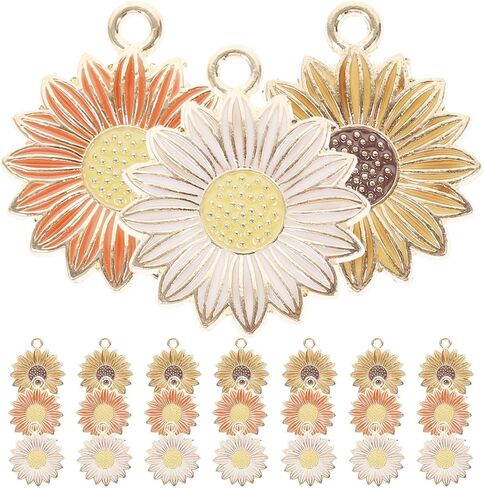30Pcs Sunflower Charms for Jewelry Making Diy Pendants Keychain Charms Craft Supplies for Bracelets Necklaces in Saudi Arabia
