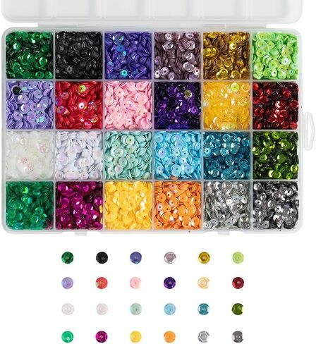 21600 قطعة من الترتر السائب 5 مم، 24 لونًا كوب ترتر مطرز دائري للخياطة اليدوية لتزيين أزياء المهرجانات (Style3) in Kuwait