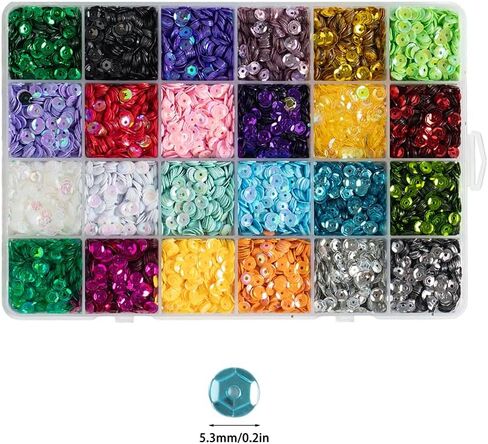 21600 قطعة من الترتر السائب 5 مم، 24 لونًا كوب ترتر مطرز دائري للخياطة اليدوية لتزيين أزياء المهرجانات (Style3) in Kuwait