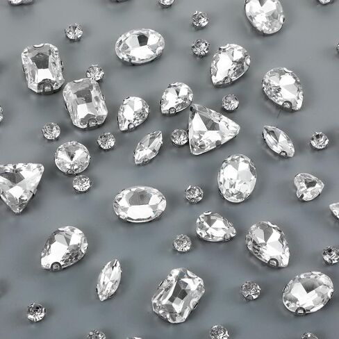 130 قطعة خياطة على أحجار الراين للصياغة، أحجار كريمة زجاجية كريستالية بأشكال مختلطة مع زخارف مخلب مسطحة عقلية، أحجار الراين المبهرة لصنع المجوهرات والملابس والأحذية وخياطة الملابس، أبيض in Kuwait
