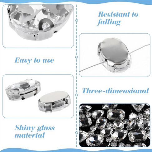 130 قطعة خياطة على أحجار الراين للصياغة، أحجار كريمة زجاجية كريستالية بأشكال مختلطة مع زخارف مخلب مسطحة عقلية، أحجار الراين المبهرة لصنع المجوهرات والملابس والأحذية وخياطة الملابس، أبيض in Kuwait