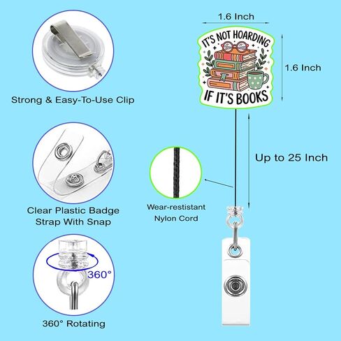 (4 قطع) إنها ليست اكتناز إذا كانت كتب شارة بكرات قابلة للسحب، مشبك معرف بكرة حامل شارة الاسم، هدايا تزيينية للأطفال لعشاق الكتب والممرضات والعاملين في المكاتب والمعلمين والطلاب in Kuwait