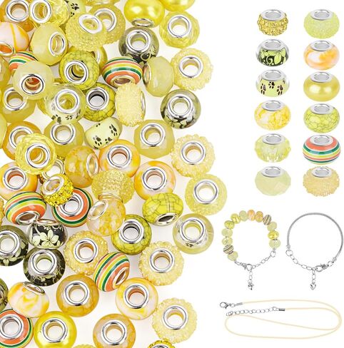 120pcs European Large Hole Beads, Assorted European Craft Bead Mixed Color Lampwork Murano Spacer Beads for DIY Necklace Bracelet Jewelry Making(10pc per Style) in Saudi Arabia