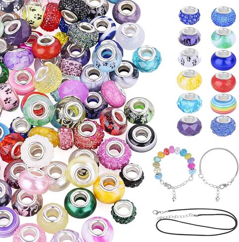 120pcs European Large Hole Beads, Assorted European Craft Bead Mixed Color Lampwork Murano Spacer Beads for DIY Necklace Bracelet Jewelry Making(10pc per Style) in Saudi Arabia
