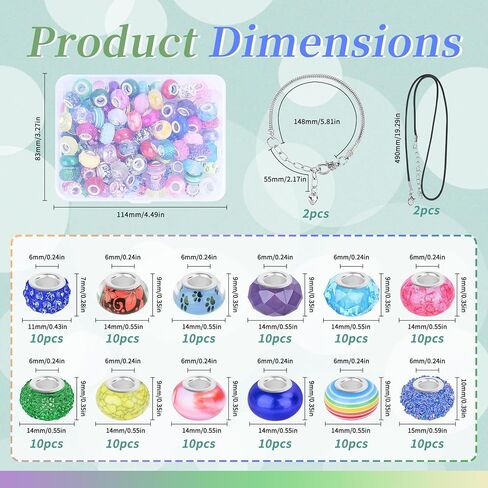 120pcs European Large Hole Beads, Assorted European Craft Bead Mixed Color Lampwork Murano Spacer Beads for DIY Necklace Bracelet Jewelry Making(10pc per Style) in Saudi Arabia