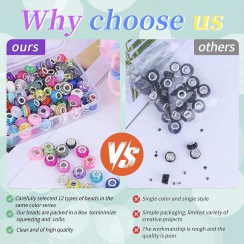 120pcs European Large Hole Beads, Assorted European Craft Bead Mixed Color Lampwork Murano Spacer Beads for DIY Necklace Bracelet Jewelry Making(10pc per Style) in Saudi Arabia