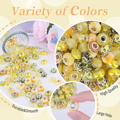 120pcs European Large Hole Beads, Assorted European Craft Bead Mixed Color Lampwork Murano Spacer Beads for DIY Necklace Bracelet Jewelry Making(10pc per Style) in Saudi Arabia