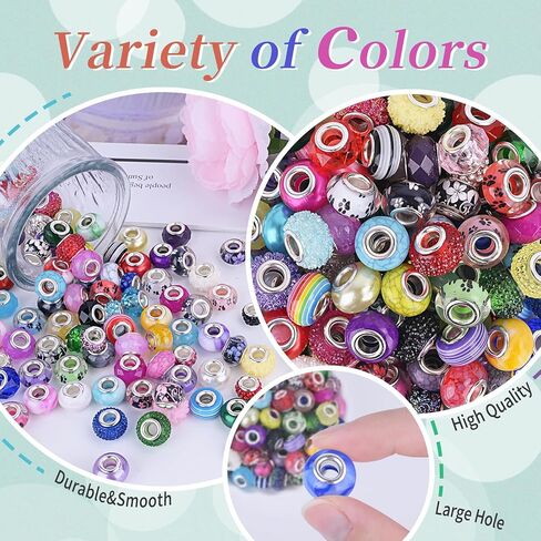 120pcs European Large Hole Beads, Assorted European Craft Bead Mixed Color Lampwork Murano Spacer Beads for DIY Necklace Bracelet Jewelry Making(10pc per Style) in Saudi Arabia