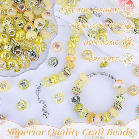 120pcs European Large Hole Beads, Assorted European Craft Bead Mixed Color Lampwork Murano Spacer Beads for DIY Necklace Bracelet Jewelry Making(10pc per Style) in Saudi Arabia