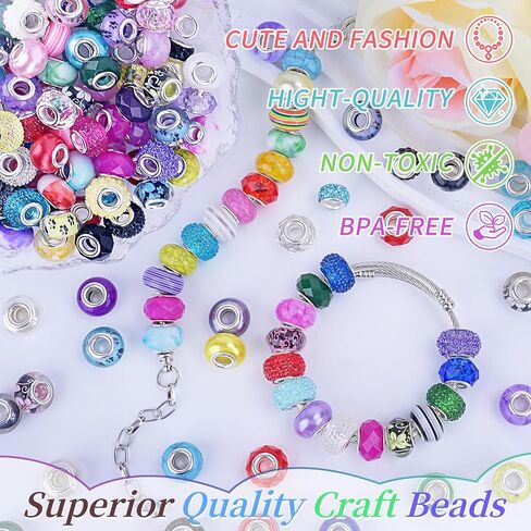 120pcs European Large Hole Beads, Assorted European Craft Bead Mixed Color Lampwork Murano Spacer Beads for DIY Necklace Bracelet Jewelry Making(10pc per Style) in Saudi Arabia