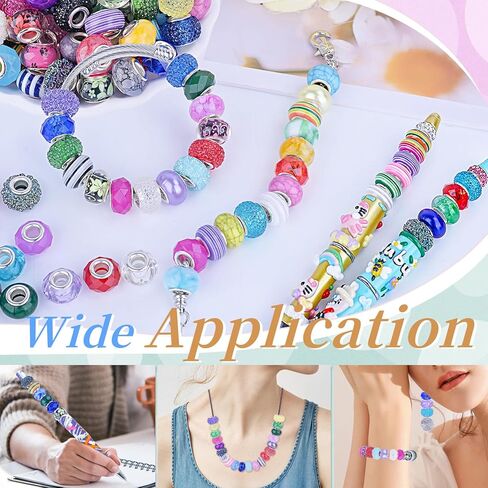 120pcs European Large Hole Beads, Assorted European Craft Bead Mixed Color Lampwork Murano Spacer Beads for DIY Necklace Bracelet Jewelry Making(10pc per Style) in Saudi Arabia
