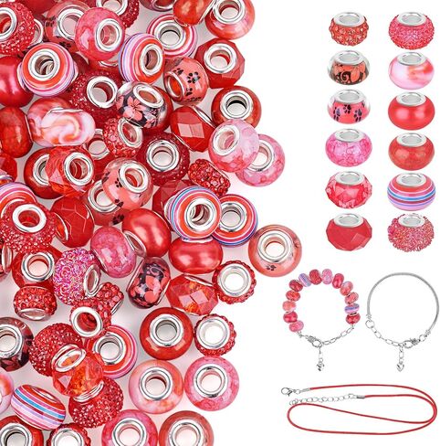 120pcs European Large Hole Beads, Assorted European Craft Bead Mixed Color Lampwork Murano Spacer Beads for DIY Necklace Bracelet Jewelry Making(10pc per Style) in Saudi Arabia