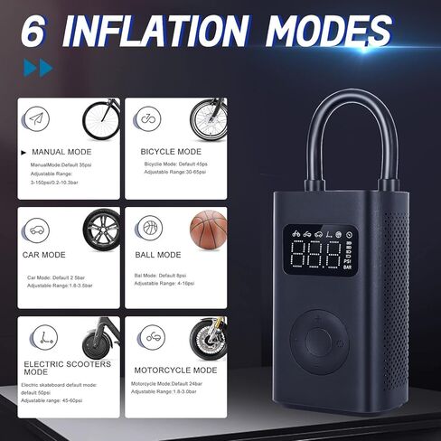 ضاغط هواء كهربائي محمول أصلي لمنفاخ إطارات Xiaomi 150 PSI لإطارات السيارة والسكوتر والدراجة والكرات لاسلكيًا مع كشف الضغط الرقمي in Kuwait