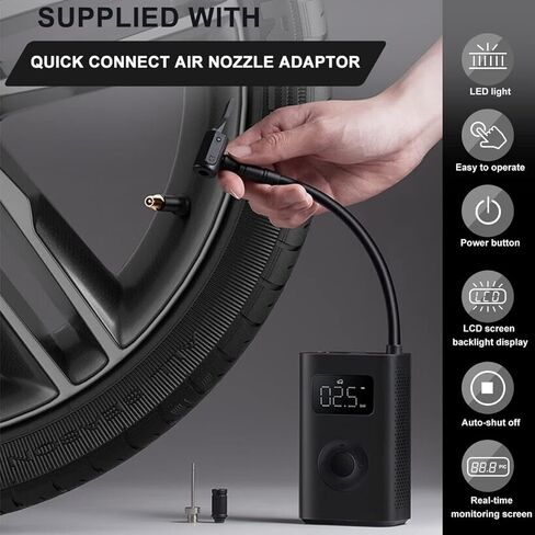 ضاغط هواء كهربائي محمول أصلي لمنفاخ إطارات Xiaomi 150 PSI لإطارات السيارة والسكوتر والدراجة والكرات لاسلكيًا مع كشف الضغط الرقمي in Kuwait