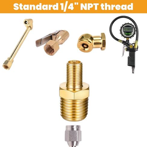 Sliverdew 2 Pcs Tire Inflator Adapter, 1/4 NPT (m) to Schrader Valve Tire Inflator Connector with Sealing Caps for Auto Portable Air Compressor/Pump, AirHose, AirChuck in Saudi Arabia