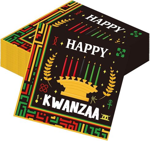 أدوات مائدة لتزيين الحفلات من كوانزا، 50 قطعة من مناديل ورقية للاستعمال مرة واحدة من Happy Kwanzaa، ديكور مناديل للمهرجانات ذات طابع التراث الأفريقي للعشاء الأفريقي in Kuwait