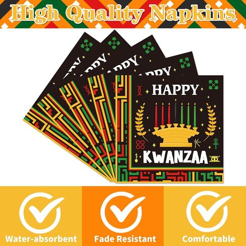 أدوات مائدة لتزيين الحفلات من كوانزا، 50 قطعة من مناديل ورقية للاستعمال مرة واحدة من Happy Kwanzaa، ديكور مناديل للمهرجانات ذات طابع التراث الأفريقي للعشاء الأفريقي in Kuwait