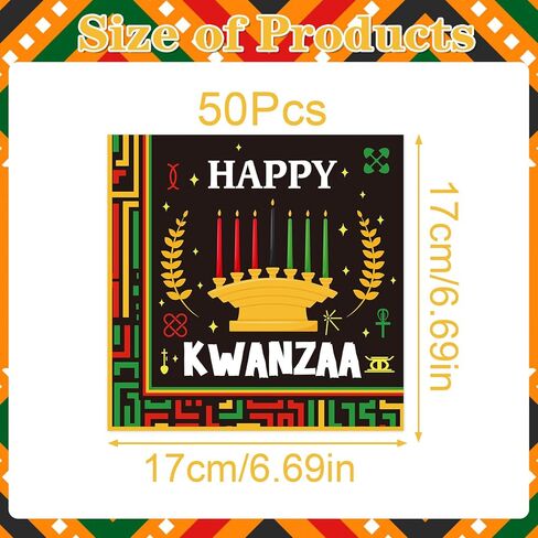 أدوات مائدة لتزيين الحفلات من كوانزا، 50 قطعة من مناديل ورقية للاستعمال مرة واحدة من Happy Kwanzaa، ديكور مناديل للمهرجانات ذات طابع التراث الأفريقي للعشاء الأفريقي in Kuwait