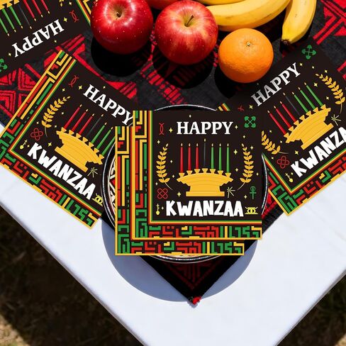 أدوات مائدة لتزيين الحفلات من كوانزا، 50 قطعة من مناديل ورقية للاستعمال مرة واحدة من Happy Kwanzaa، ديكور مناديل للمهرجانات ذات طابع التراث الأفريقي للعشاء الأفريقي in Kuwait