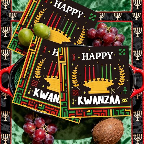أدوات مائدة لتزيين الحفلات من كوانزا، 50 قطعة من مناديل ورقية للاستعمال مرة واحدة من Happy Kwanzaa، ديكور مناديل للمهرجانات ذات طابع التراث الأفريقي للعشاء الأفريقي in Kuwait