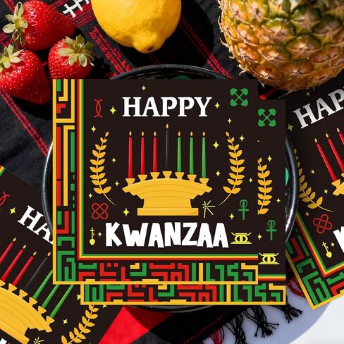 أدوات مائدة لتزيين الحفلات من كوانزا، 50 قطعة من مناديل ورقية للاستعمال مرة واحدة من Happy Kwanzaa، ديكور مناديل للمهرجانات ذات طابع التراث الأفريقي للعشاء الأفريقي in Kuwait