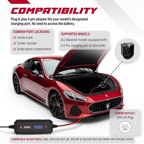 شاحن بطارية JMR لسيارة Maserati MC20 GranTurismo Levante Quattroporte Grecale Ghibli GranCabrio جميع الموديلات جهاز صيانة مكيف الشاحن (منفذ سيج 12 فولت، بدون وضع الليثيوم) in Kuwait