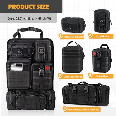 MAIKER Tactical Car Seat Back Organizer, Upgrade Tactical Vehicle Panel Organizer with 5 Detachable Molle Pouch, Universal fits for Most of Vehicle in Kuwait