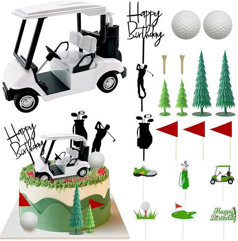 2025 New Golf Cake Decorations with Mini Cart, Clubs, Ball, Green Tree, Red Flag Cupcake Toppers, for Golf Theme Birthday Party Decoration Supplies in Saudi Arabia
