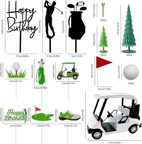2025 New Golf Cake Decorations with Mini Cart, Clubs, Ball, Green Tree, Red Flag Cupcake Toppers, for Golf Theme Birthday Party Decoration Supplies in Saudi Arabia