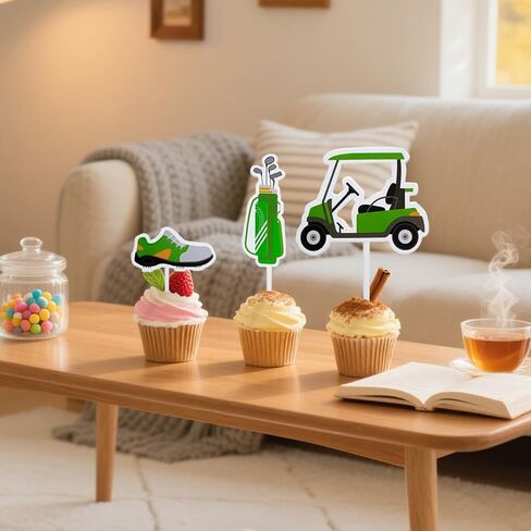 2025 New Golf Cake Decorations with Mini Cart, Clubs, Ball, Green Tree, Red Flag Cupcake Toppers, for Golf Theme Birthday Party Decoration Supplies in Saudi Arabia