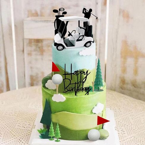 2025 New Golf Cake Decorations with Mini Cart, Clubs, Ball, Green Tree, Red Flag Cupcake Toppers, for Golf Theme Birthday Party Decoration Supplies in Saudi Arabia