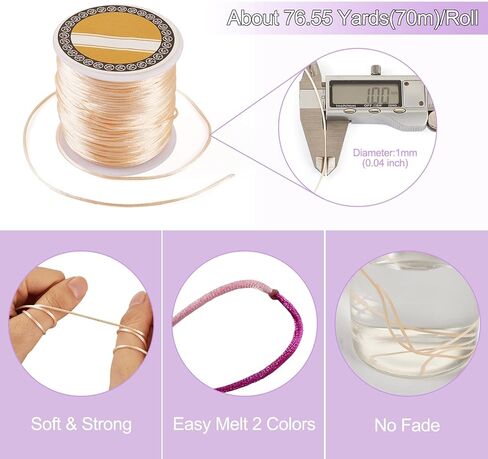 76.55 Yards Rattail Silk Cord for Jewelry Making, 1mm Nylon Satin Cord Silky Beading String Chinese Knotting Cords for Kumihimo Bracelets Keychain Necklace (Dodger Blue) in Saudi Arabia