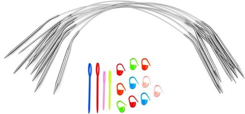 مجموعة إبر الحياكة الدائرية، 9 عبوات من مجموعة إبر الحياكة المصنوعة من الفولاذ المقاوم للصدأ (16 بوصة/40 سم)، 9 مقاسات من 2 مم إلى 6 مم، مع أدوات صغيرة، معدن دائري قصير، للمبتدئين، صناعة الجوارب، محبي النسيج in Kuwait