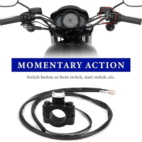7/8" Motorcycle Handlebar Control Horn Start Switch, Aluminum Handlebar Start/Stop Button with Two Bullet Connectors, Momentary Action Push Button for ATV Dirt Pit Bike Scooter in Saudi Arabia