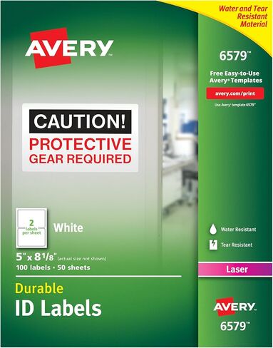 Avery Durable White Cover Up ID Labels for Laser Printers, 5" x 8.125", Pack of 100 (6579) in Saudi Arabia