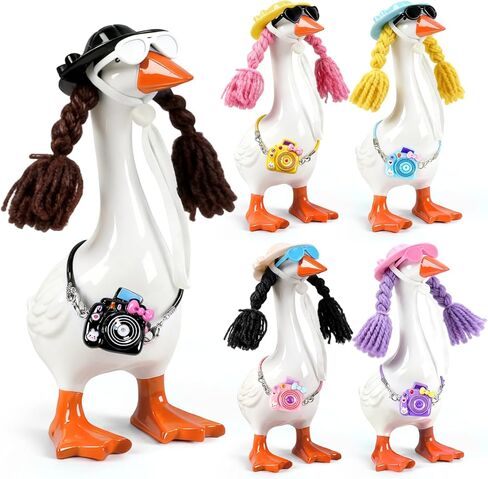 5 Sets Desk Goose Outfits Mini Hats with Braid Wig Glasses Camera Desk Goose Decor Thanksgiving Christmas Hat Accessory Headwear for 7 Inch Statue Key Holder in Saudi Arabia