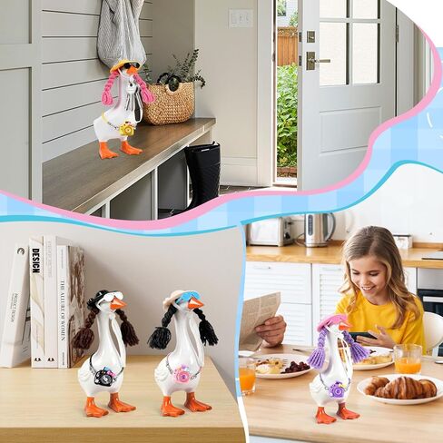 5 Sets Desk Goose Outfits Mini Hats with Braid Wig Glasses Camera Desk Goose Decor Thanksgiving Christmas Hat Accessory Headwear for 7 Inch Statue Key Holder in Saudi Arabia