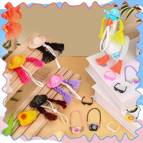 5 Sets Desk Goose Outfits Mini Hats with Braid Wig Glasses Camera Desk Goose Decor Thanksgiving Christmas Hat Accessory Headwear for 7 Inch Statue Key Holder in Saudi Arabia