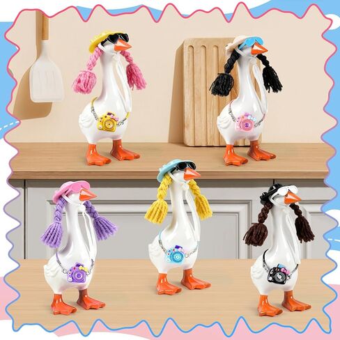 5 Sets Desk Goose Outfits Mini Hats with Braid Wig Glasses Camera Desk Goose Decor Thanksgiving Christmas Hat Accessory Headwear for 7 Inch Statue Key Holder in Saudi Arabia