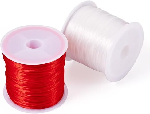 2 Rolls Red White Elastic Crystal Thread 0.8mm Elastic Bracelets Beading Cord, Clear Stretch Cord Thread for DIY Necklace Bracelet Jewelry Making in Saudi Arabia