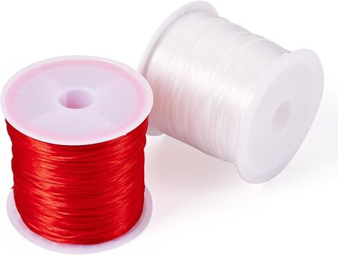 2 Rolls Red White Elastic Crystal Thread 0.8mm Elastic Bracelets Beading Cord, Clear Stretch Cord Thread for DIY Necklace Bracelet Jewelry Making in Saudi Arabia
