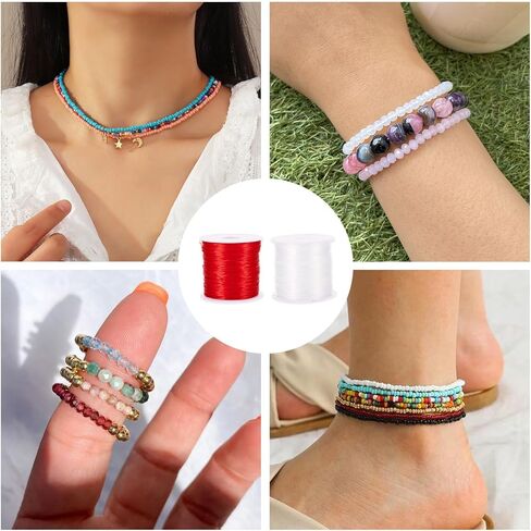 2 Rolls Red White Elastic Crystal Thread 0.8mm Elastic Bracelets Beading Cord, Clear Stretch Cord Thread for DIY Necklace Bracelet Jewelry Making in Saudi Arabia
