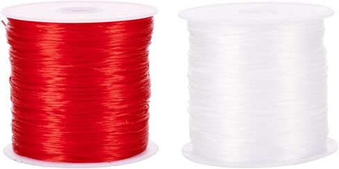 2 Rolls Red White Elastic Crystal Thread 0.8mm Elastic Bracelets Beading Cord, Clear Stretch Cord Thread for DIY Necklace Bracelet Jewelry Making in Saudi Arabia