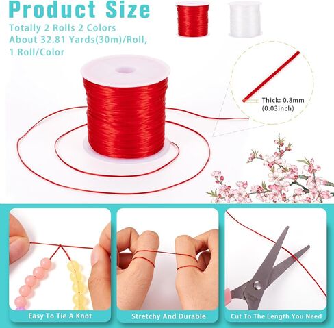 2 Rolls Red White Elastic Crystal Thread 0.8mm Elastic Bracelets Beading Cord, Clear Stretch Cord Thread for DIY Necklace Bracelet Jewelry Making in Saudi Arabia