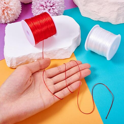 2 Rolls Red White Elastic Crystal Thread 0.8mm Elastic Bracelets Beading Cord, Clear Stretch Cord Thread for DIY Necklace Bracelet Jewelry Making in Saudi Arabia