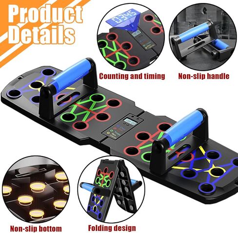 لوح رفع للرجال، شريط رفع في معدات التمارين المنزلية، مقابض تمرين رياضي منزلي، معدات لياقة بدنية محمولة قابلة للطي مع عداد، حزام مقاومة وواقي للمعصم in Kuwait