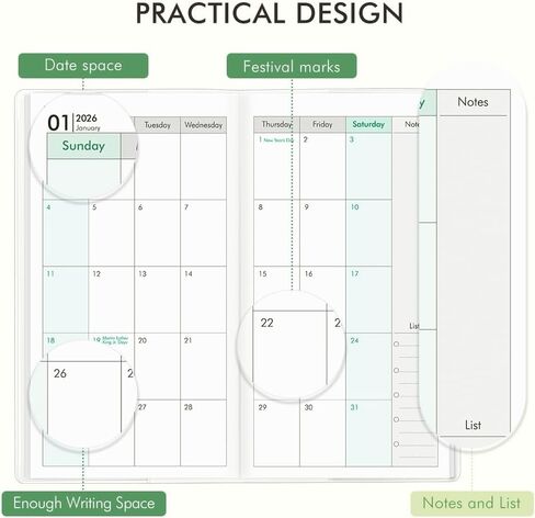 Pocket Calendar 2026-2027 for Purse,Small Pocket Planner 2026-2027 for Purse 3.5×6.5In,24 Month Organizer from Jan 2026- December 2027 Mini Planner with Pvc Cover for Organizing & Planning in Saudi Arabia