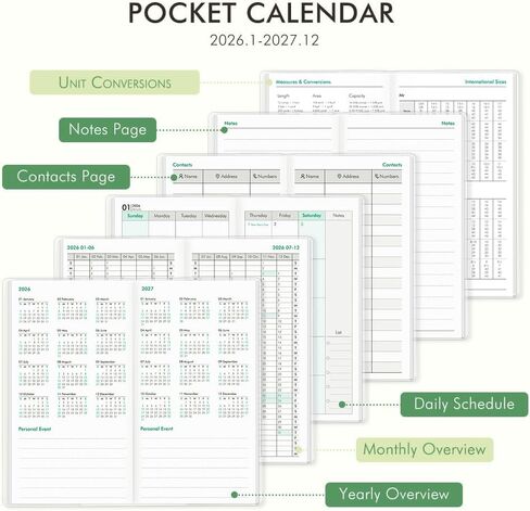 Pocket Calendar 2026-2027 for Purse,Small Pocket Planner 2026-2027 for Purse 3.5×6.5In,24 Month Organizer from Jan 2026- December 2027 Mini Planner with Pvc Cover for Organizing & Planning in Saudi Arabia