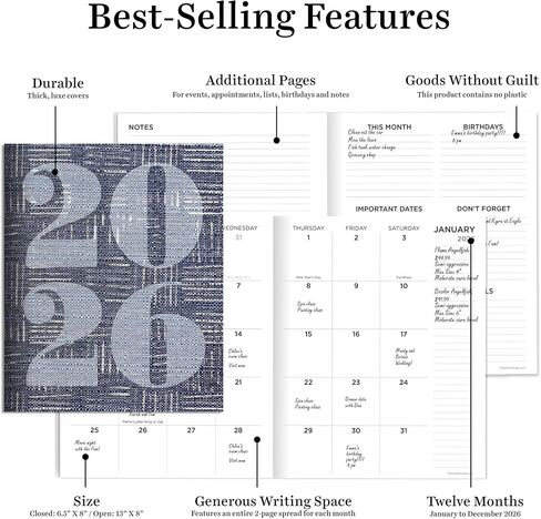 TF Publishing 2026 Drawn Daisies Medium Monthly Planner - 2 Page Spreads with Extra Large Calendar Grids and Planning Prompts - 12 Month Planner for School and Work - 6.5in x 8in in Saudi Arabia